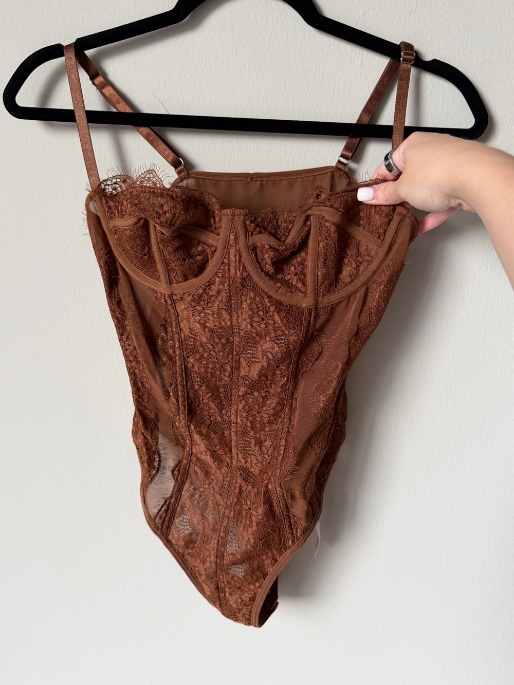 Micas NWT Brown Lace Corset Bodysuit
